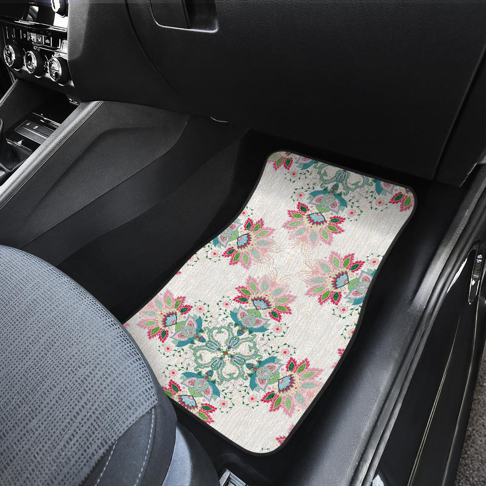 Square Floral Indian Flower Pattern Front And Back Car Mats