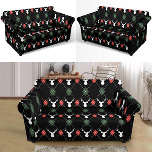 Deer Christmas New Year Pattern Argyle Loveseat Couch Slipcover