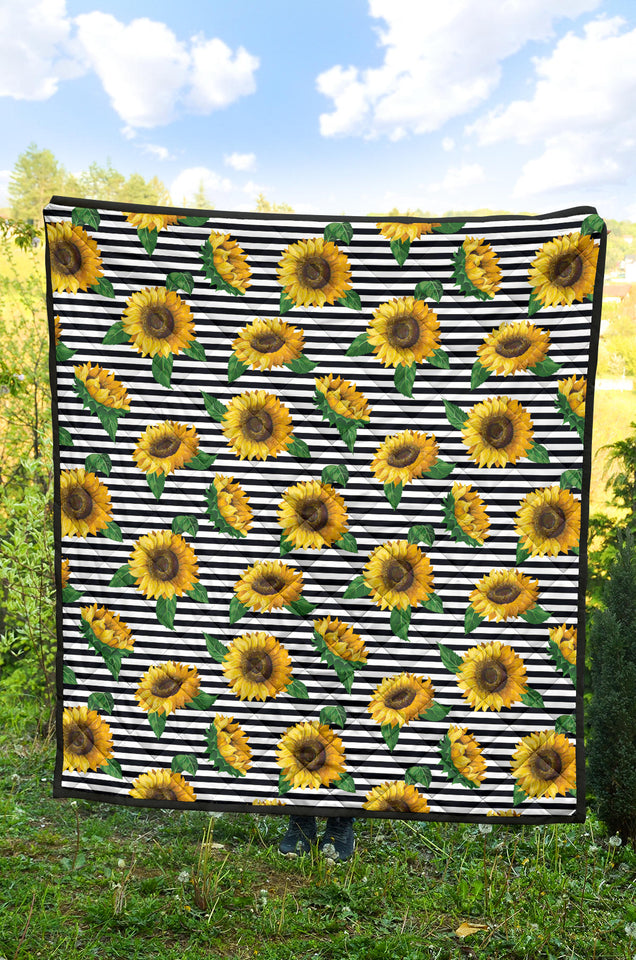 Sunflowers Ribbon Background Premium Quilt