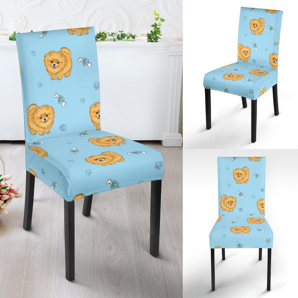 Brown Cute Pomeranian Blue Blackground Dining Chair Slipcover