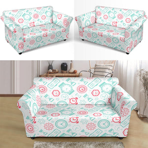 Clock Time Pattern Blackground Loveseat Couch Slipcover