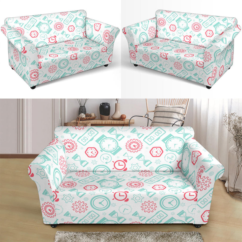 Clock Time Pattern Blackground Loveseat Couch Slipcover