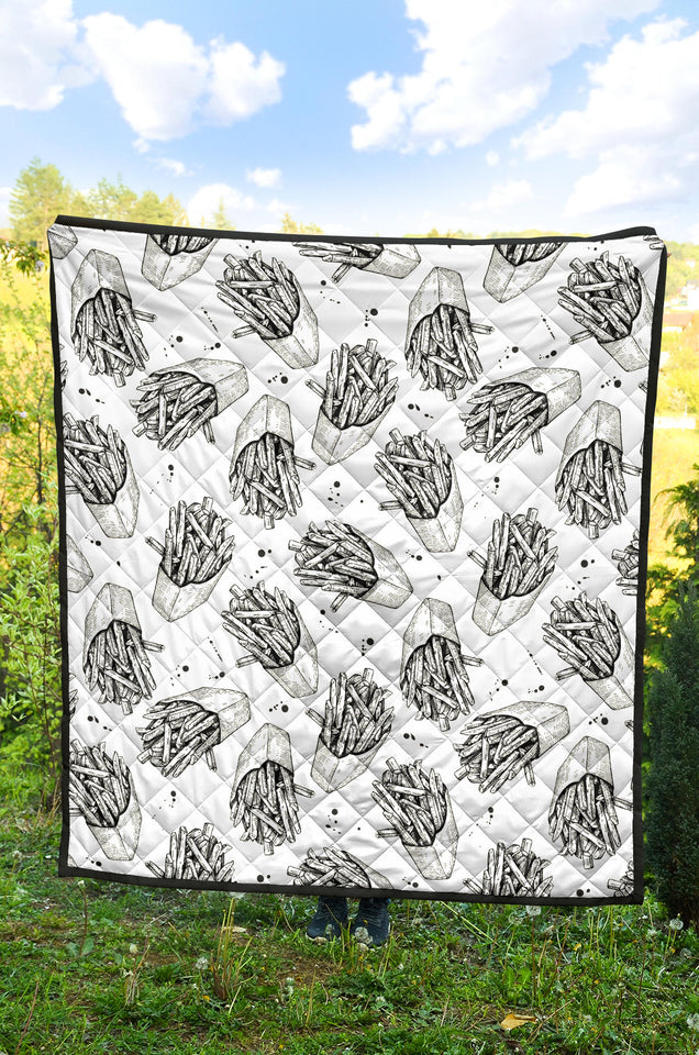 Hand Drawn French Fries Pattern Premium Quilt