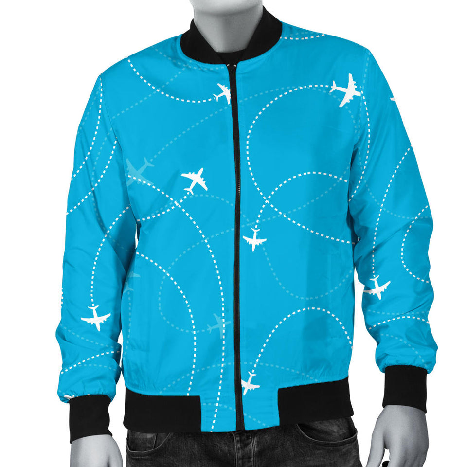 Airplane Destinations Blue Background Men'S Bomber Jacket