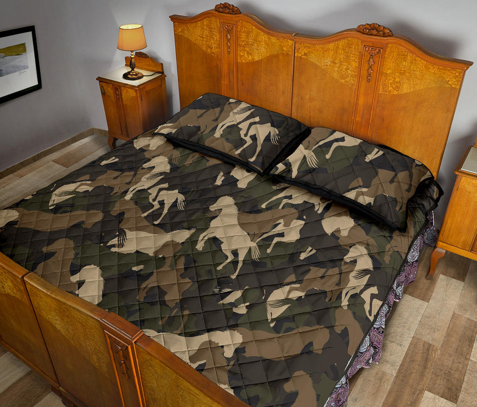 Horse Camo Camouflage Pattern Quilt Bed Set