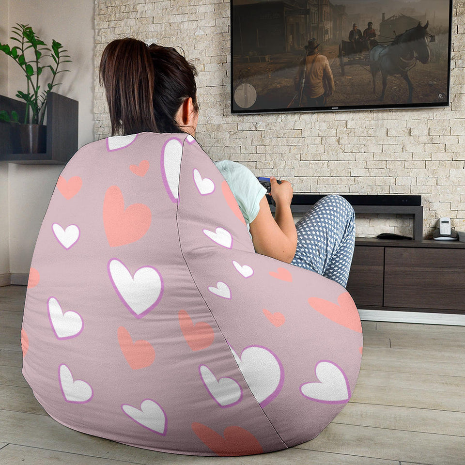 Coral White Heart Pattern Bean Bag Cover