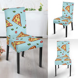 Hand Drawn Pizza Blue Background Dining Chair Slipcover