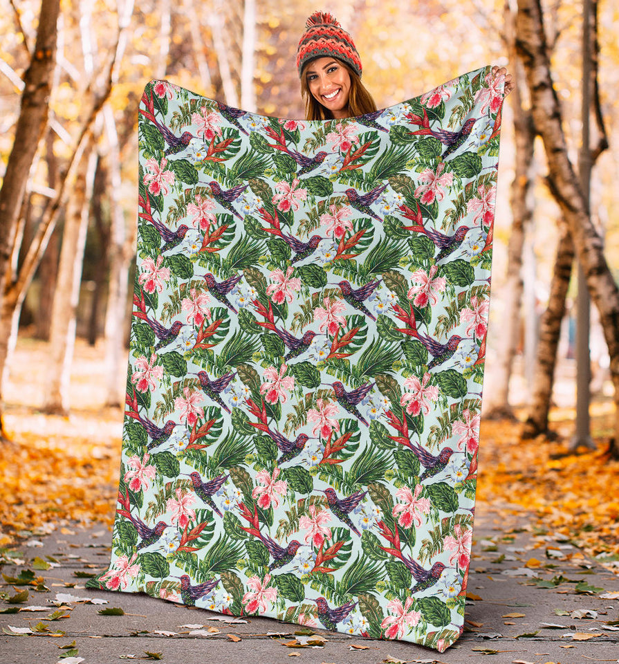Hummingbird Pattern Print Design 05 Premium Blanket