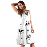 Cute French Bulldog Paw Pattern Sleeveless Midi Dress