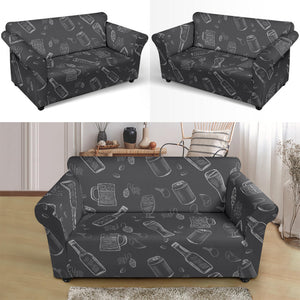 Beer Hand Drawn Pattern Loveseat Couch Slipcover