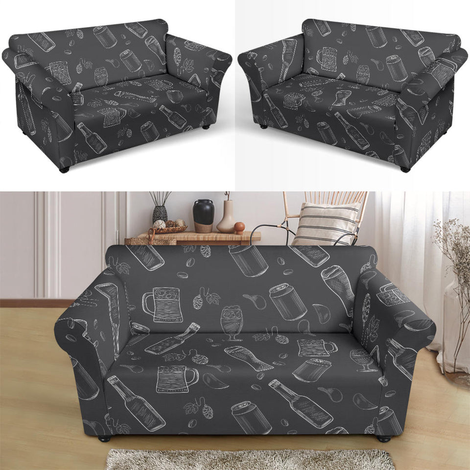 Beer Hand Drawn Pattern Loveseat Couch Slipcover