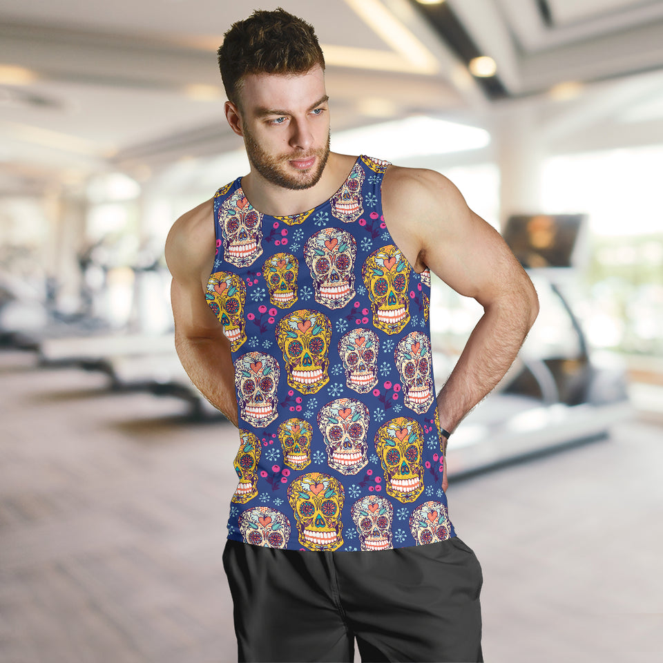 Sugar skull flower pattern Men Tank Top