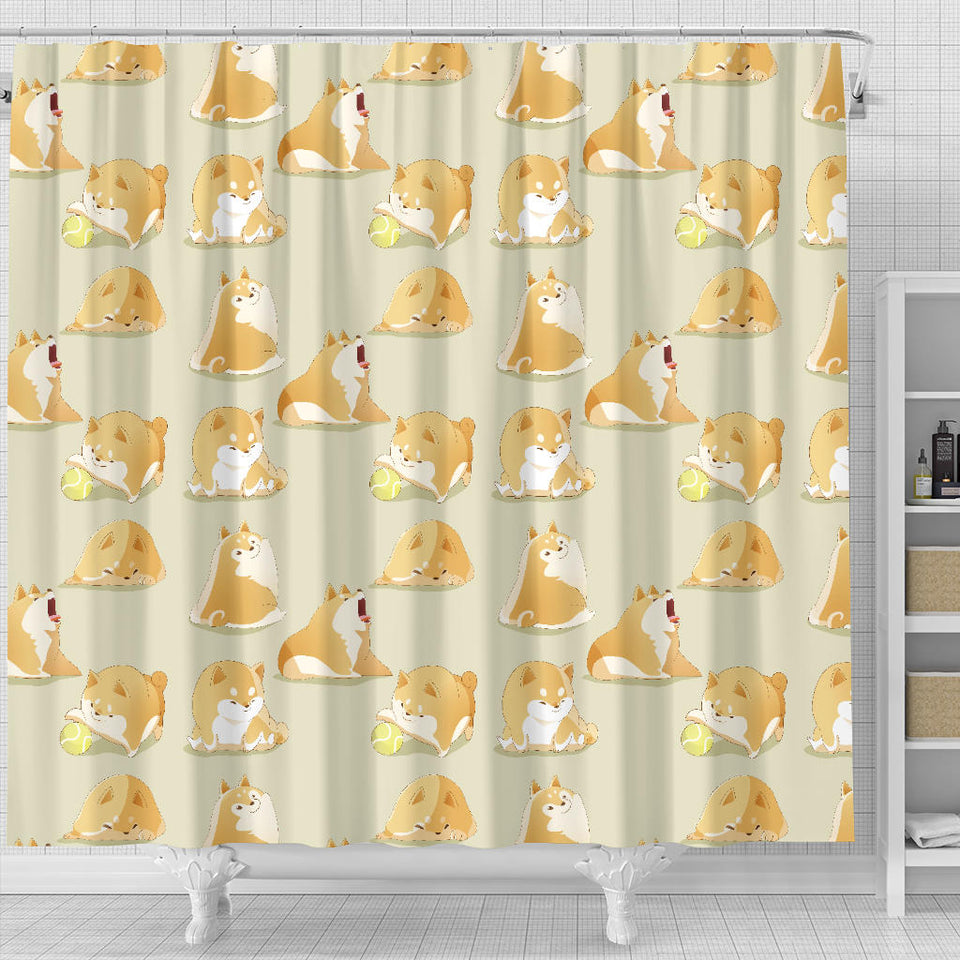 Cute Fat Shiba Inu Dog Pattern Shower Curtain Fulfilled In US