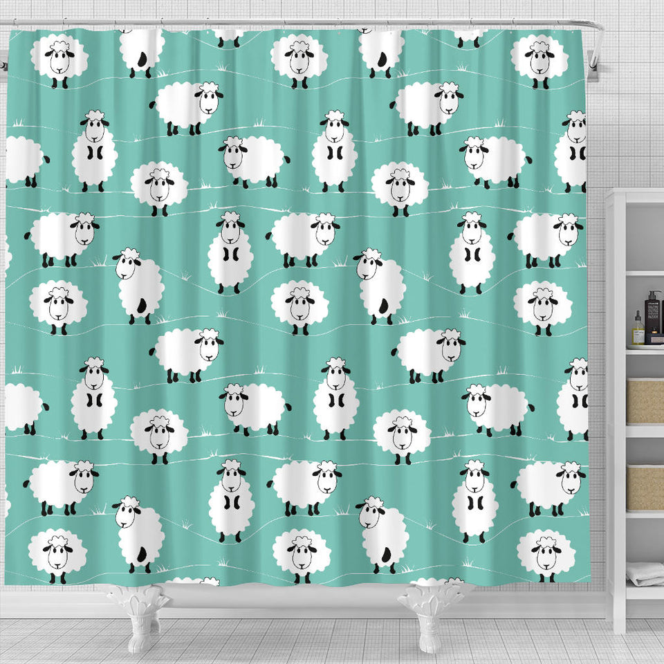 Cute Sheep Green Background Shower Curtain Fulfilled In US
