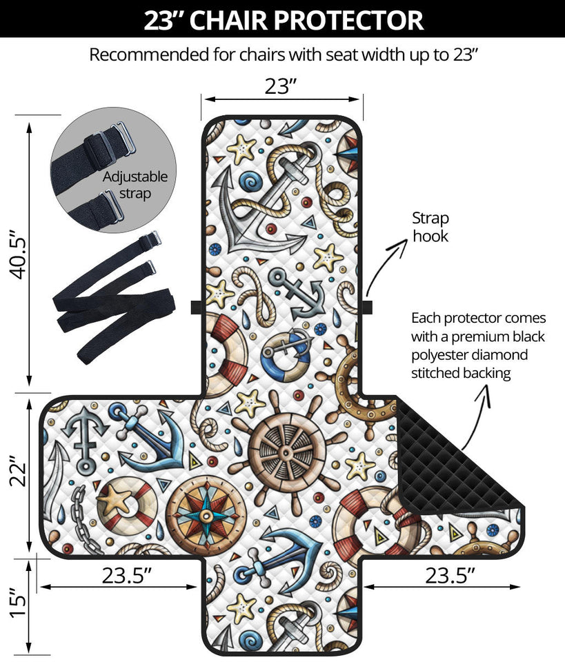 Cute nautical steering wheel anchor pattern Chair Cover Protector