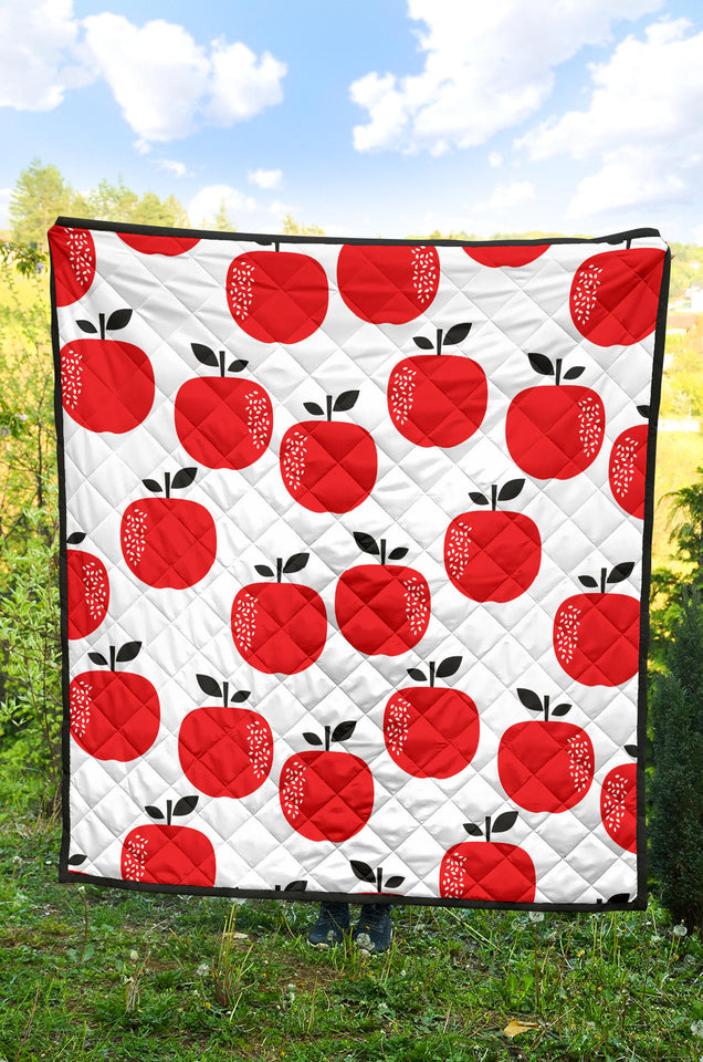 Red Apples White Background Premium Quilt