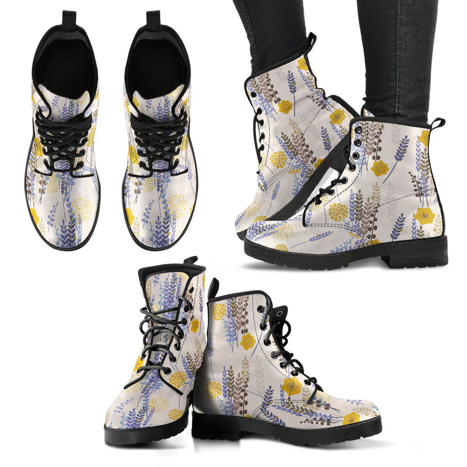 Lavender Modern Pattern Blackground Leather Boots