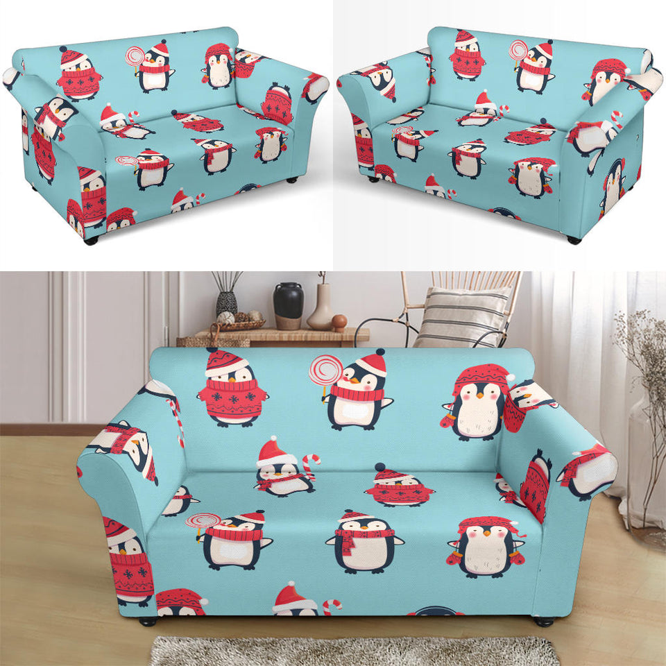 Cute Penguin Christmas  Design Pattern Loveseat Couch Slipcover