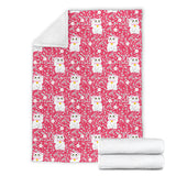 Maneki Neko Lucky Cat Sakura Pink Background Premium Blanket
