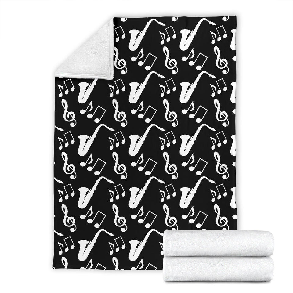 Saxophone Music Notes Treble Clef Black White Theme Premium Blanket