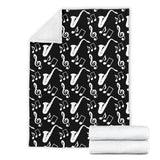 Saxophone Music Notes Treble Clef Black White Theme Premium Blanket