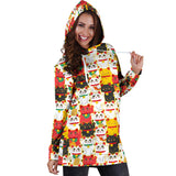 Colorful Maneki Neko Lucky Cat Pattern Women'S Hoodie Dress
