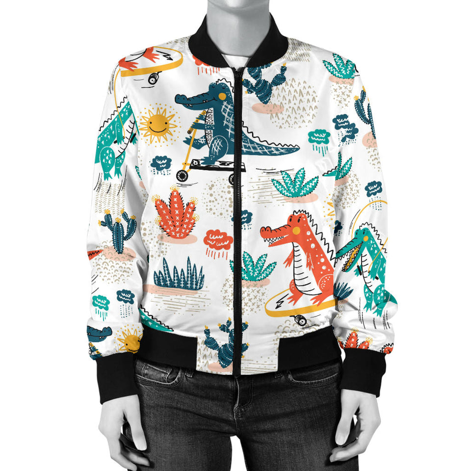 Cute Crocodile Pattern Women'S Bomber Jacket