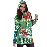 Heliconia Palm And Monstera  Leaves Pattern Women'S Hoodie Dress