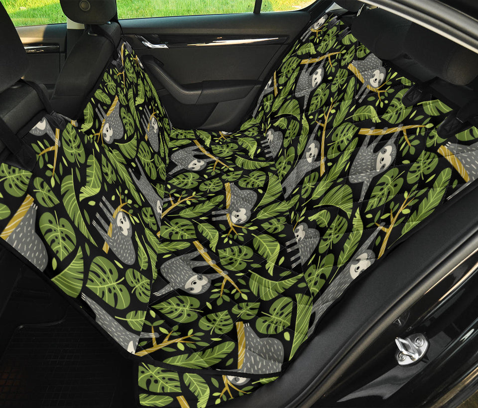 Cute Sloths Tropical Palm Leaves Black Background Dog Car Seat Covers
