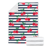 Hand Drawn Cherry Pattern Striped Background Premium Blanket