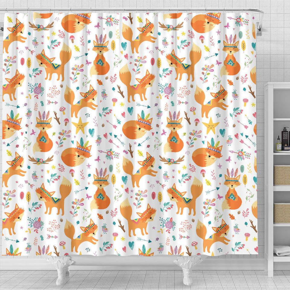 Cute Tribal Fox Pattern Shower Curtain Fulfilled In US