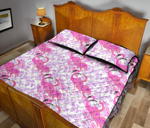 Pink flamingo flower pattern Quilt Bed Set