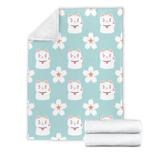 Maneki Neko Lucky Cat Sakura Premium Blanket