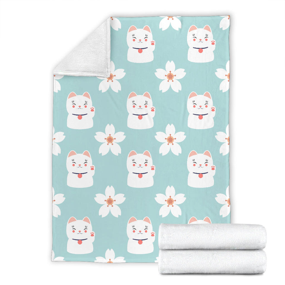 Maneki Neko Lucky Cat Sakura Premium Blanket