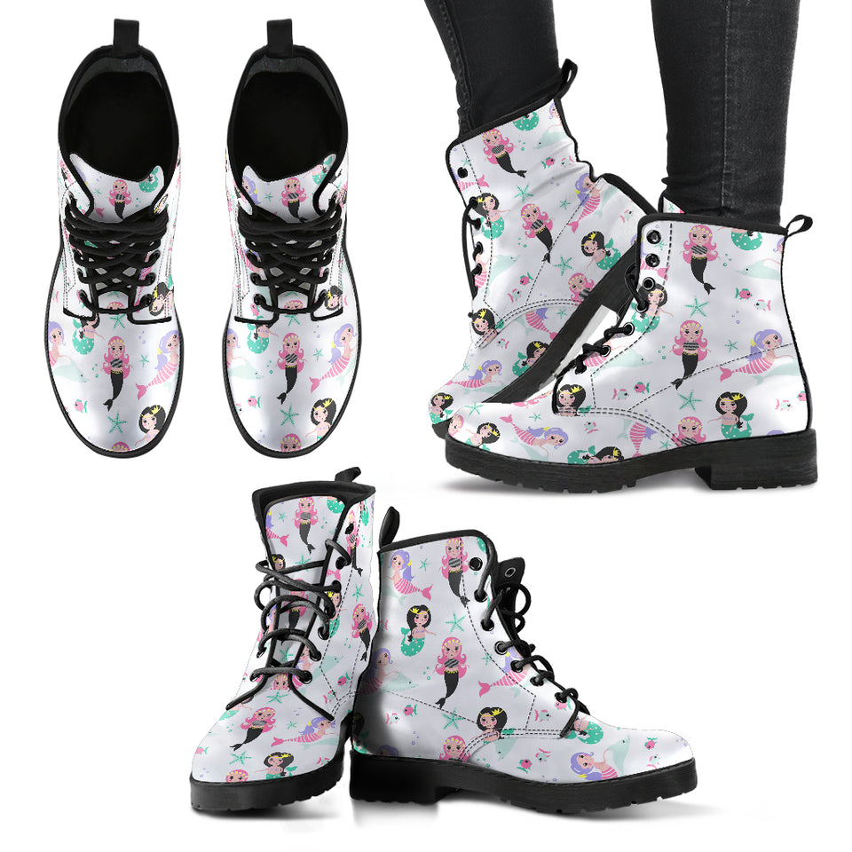 Cute Mermaid Dolphin Fish Starfish Pattern Leather Boots