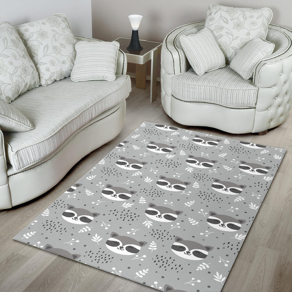 Cute Raccoons Leaves Dot Area Rug