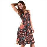 Fox Leaves Mushroom Pattern Sleeveless Midi Dress