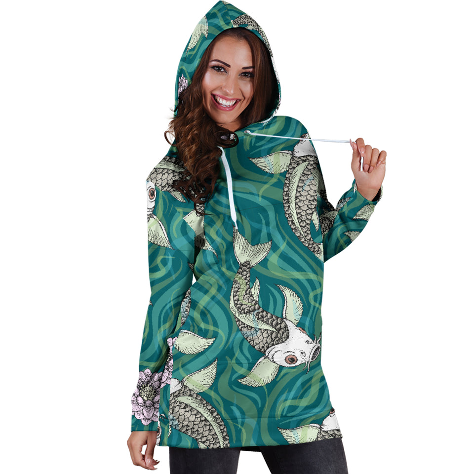 Koi Fish Carp Fish Lotus Pattern Women'S Hoodie Dress