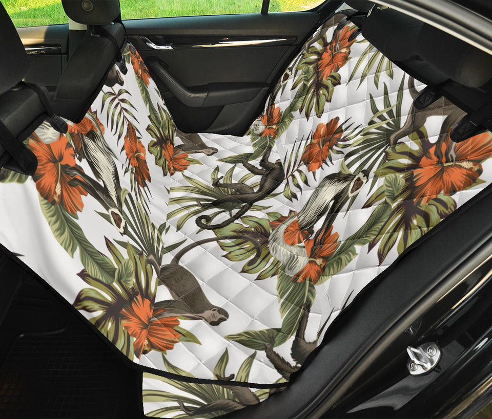 Monkey Red Hibiscus Flower Palm Leaves Floral Pattern Dog Car Seat Covers