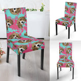 Beagle Muzzles Turquoise Paint Splashes Pink Pattern Dining Chair Slipcover