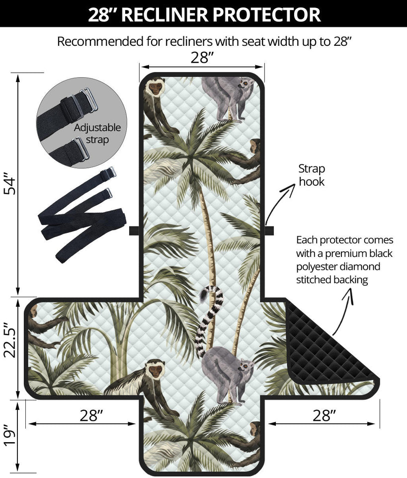 Monkey sloth lemur palm trees pattern Recliner Cover Protector