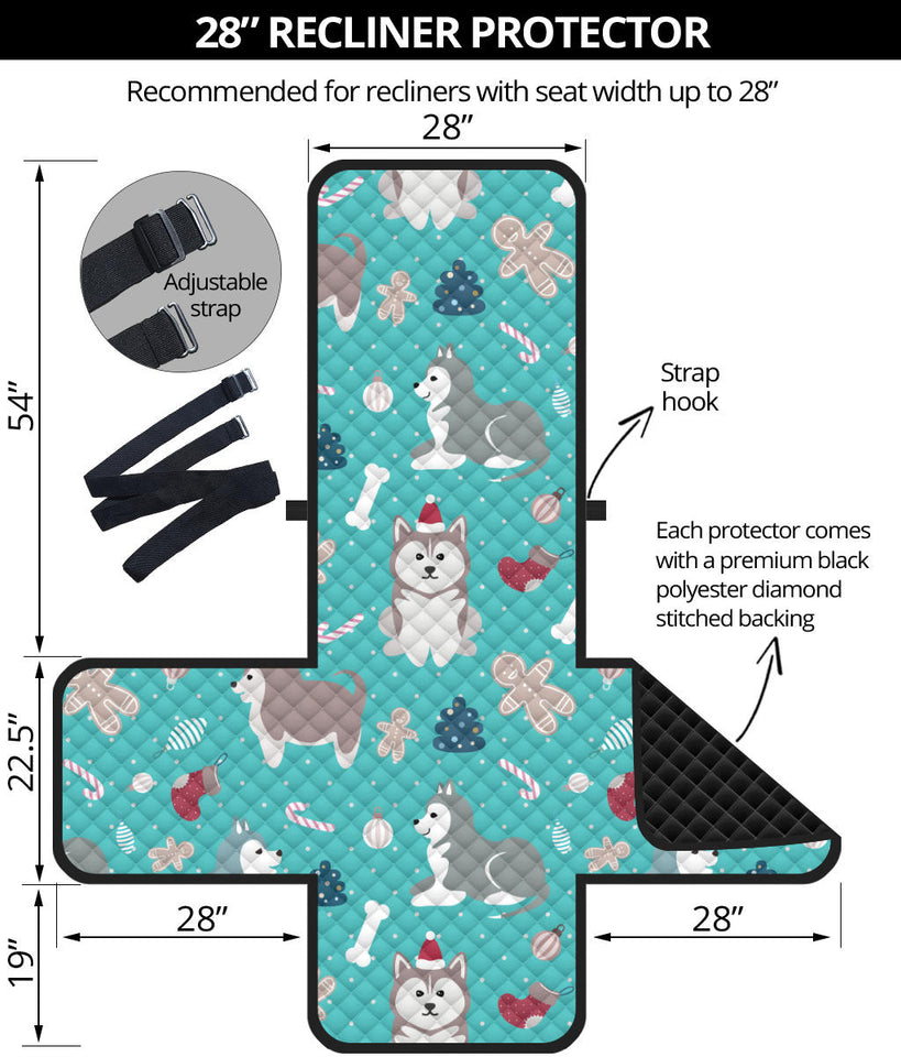 Christmas cute siberian husky puppie pattern Recliner Cover Protector