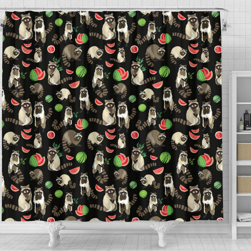 Raccoon Watermelon Pattern Shower Curtain Fulfilled In US