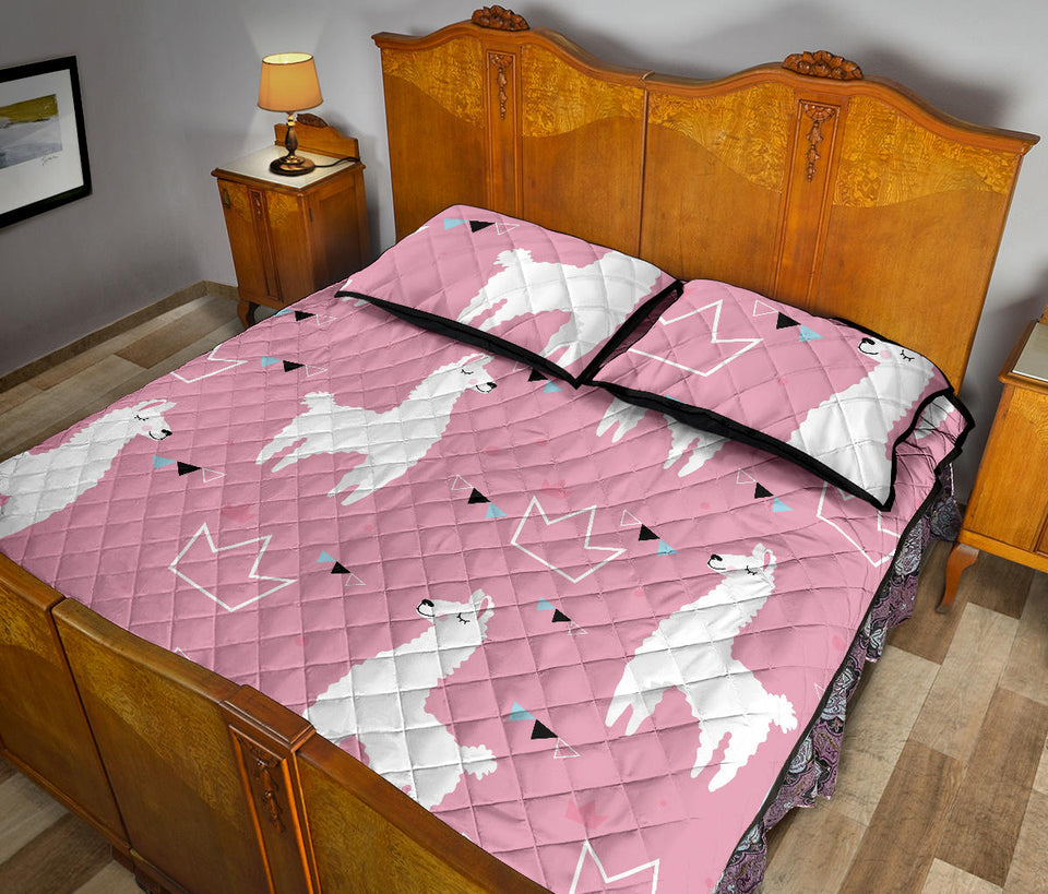 Llama Alpaca pink background Quilt Bed Set