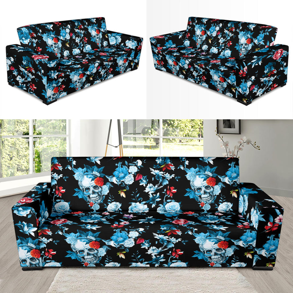 Skull Flower Roses Leave Pattern Sofa Slipcover
