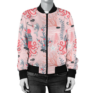 Octopus Winter Hat Garland Fish Candy Seaweed Coral Starfish Women'S Bomber Jacket