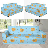 Brown Cute Pomeranian Blue Blackground Sofa Slipcover