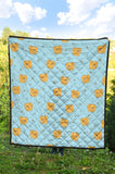 Brown Cute Pomeranian Blue Blackground Premium Quilt