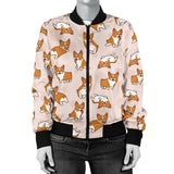 Cute Corgis Pattern Pink Background Women'S Bomber Jacket