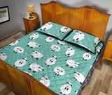 Cute sheep green background Quilt Bed Set